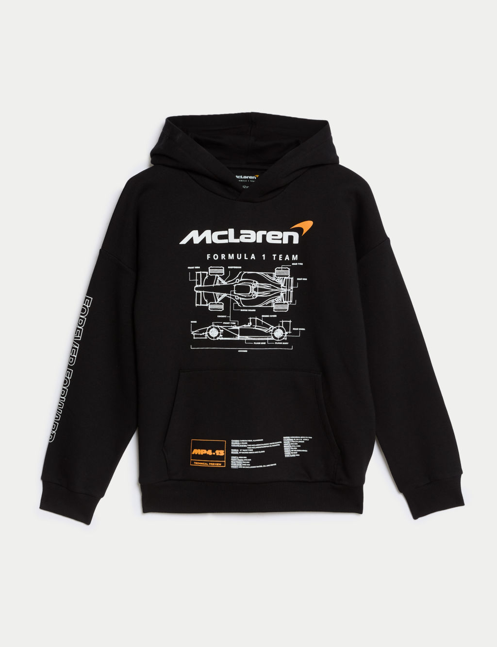 M&S Cotton Rich McLaren™ Hoodie (6-16 Yrs) - 8-9 Y - Black, Black