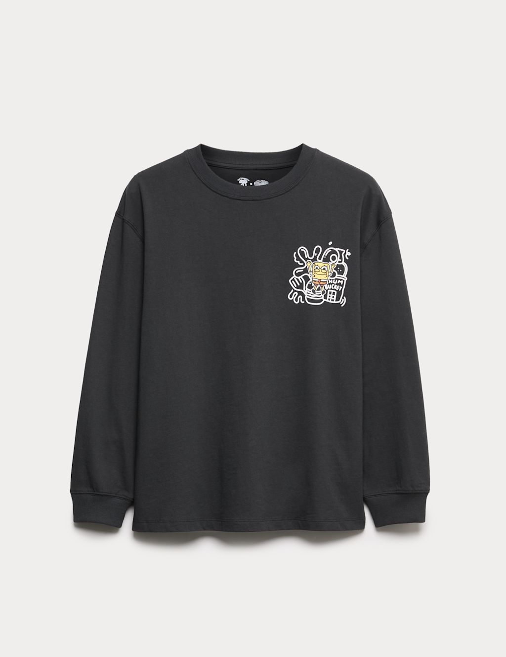 M&S Doodle Boy™ x SpongeBob SquarePants™ Long Sleeve Top (4-16 Yrs) - 12-13 - Black, Black