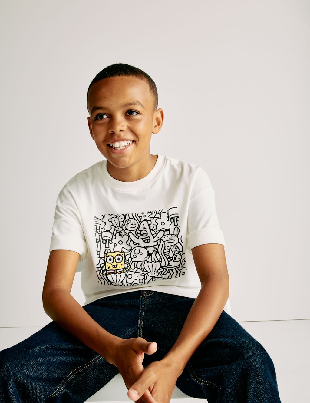 M&S Doodle Boy™ x SpongeBob SquarePants™ Graphic T-Shirt (2-16 Yrs) - 6-7 Y - White, White