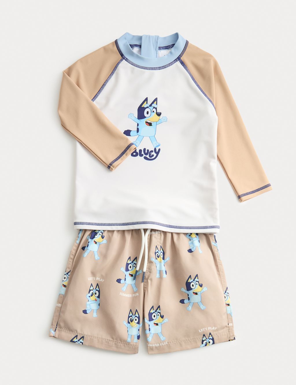 M&S 2 Piece Bluey&trade; Long Sleeve Swim Set (2-8 Yrs) - 3-4 Years - Brown Mix, Brown Mix