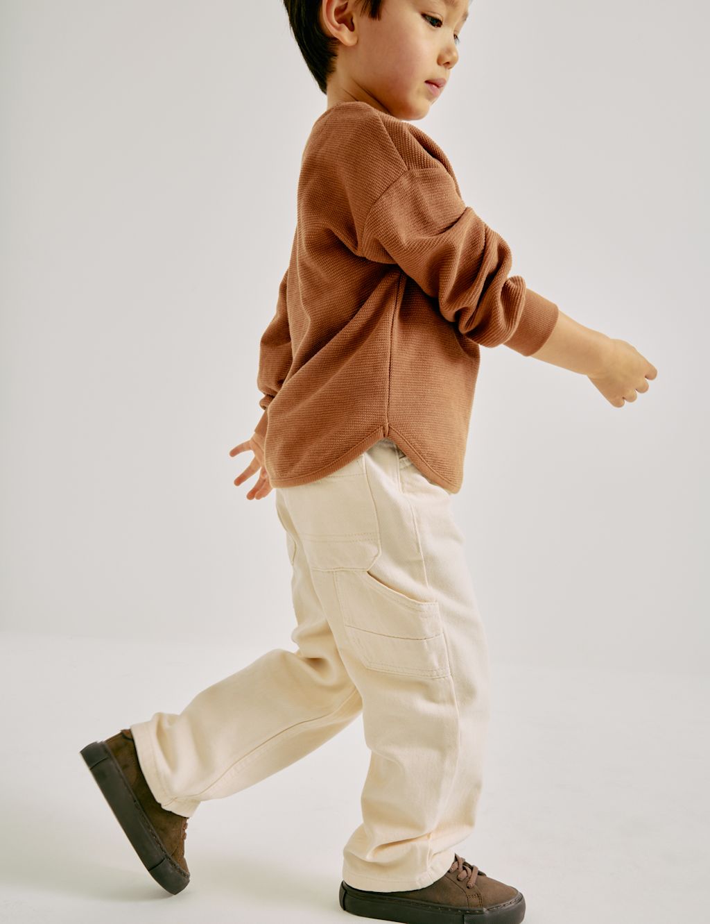 M&S Pure Cotton Denim Carpenter Jeans (2-8 Yrs) - 7-8 Years - Ecru, Ecru
