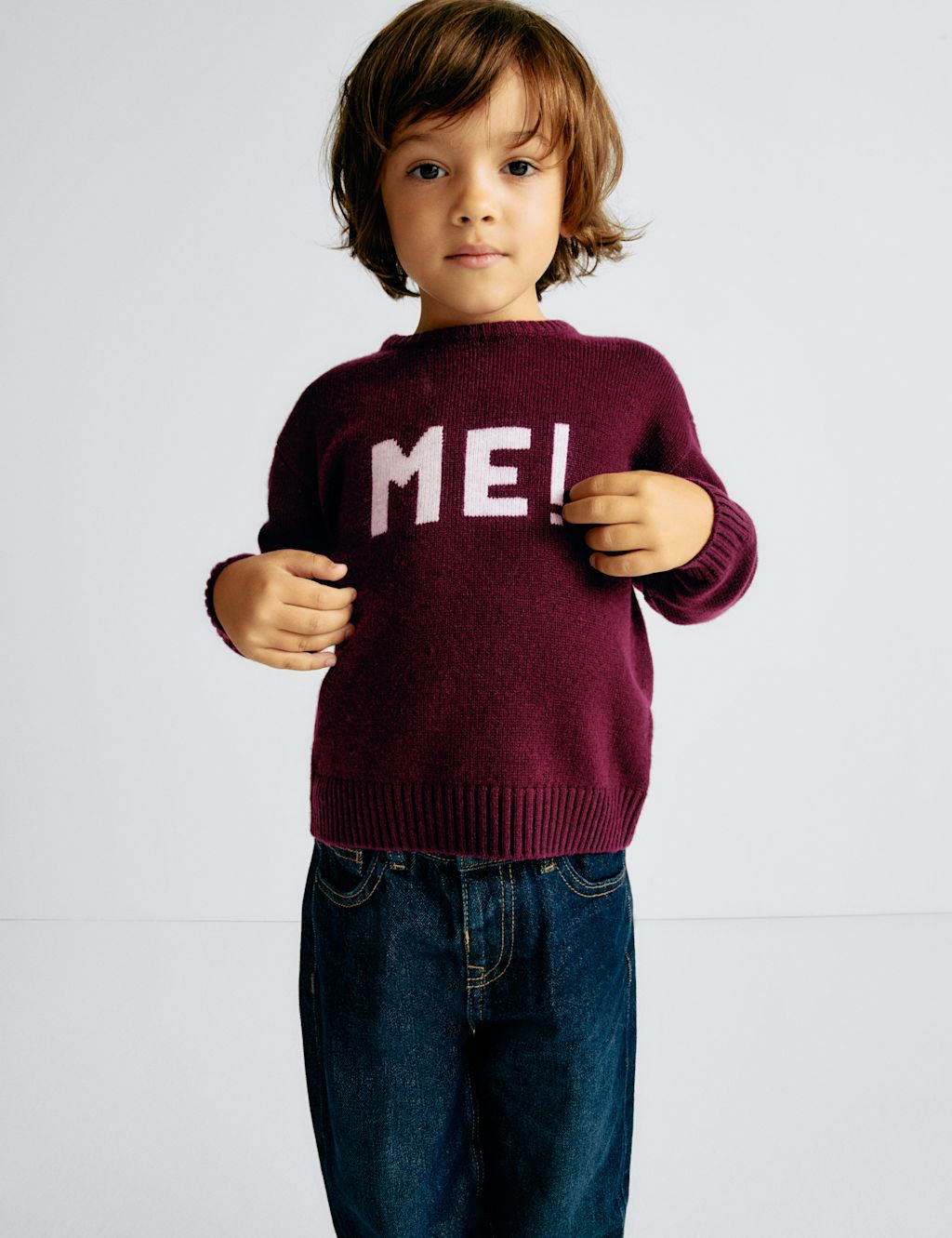 M&S x Bella Freud Merino Wool Rich 'Me!' Jumper (2-10 Yrs) - 2-3 Y - Burgundy, Burgundy
