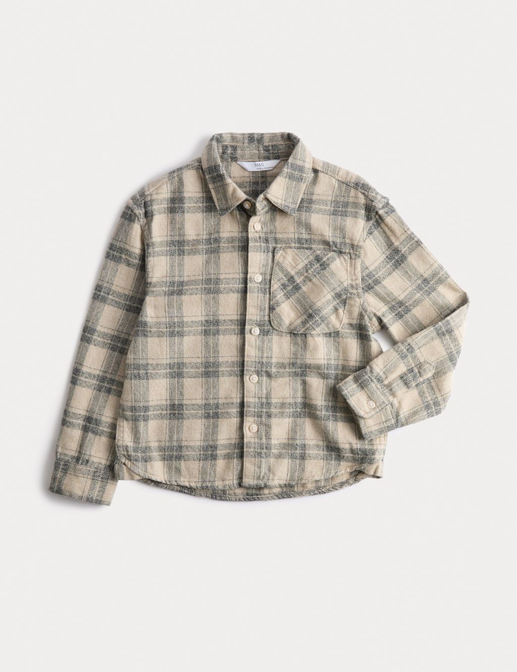 M&S Pure Cotton Checked Shirt (2-8 Yrs) - 2-3 Y - Grey Mix, Grey Mix