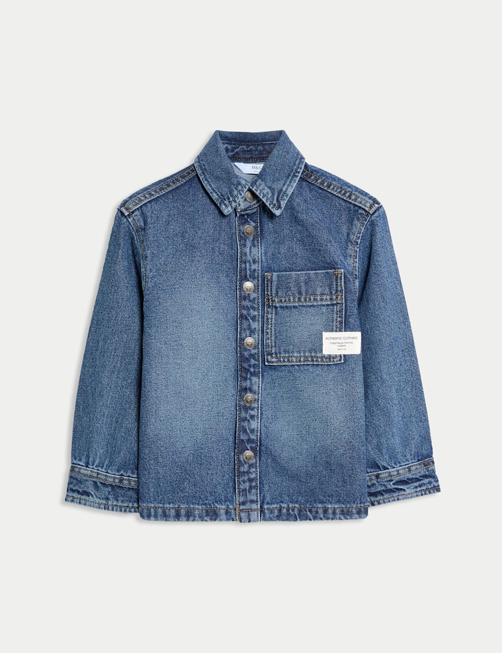 M&S Pure Cotton Twill Denim Shirt (2-8 Yrs) - 7-8 Y, Denim