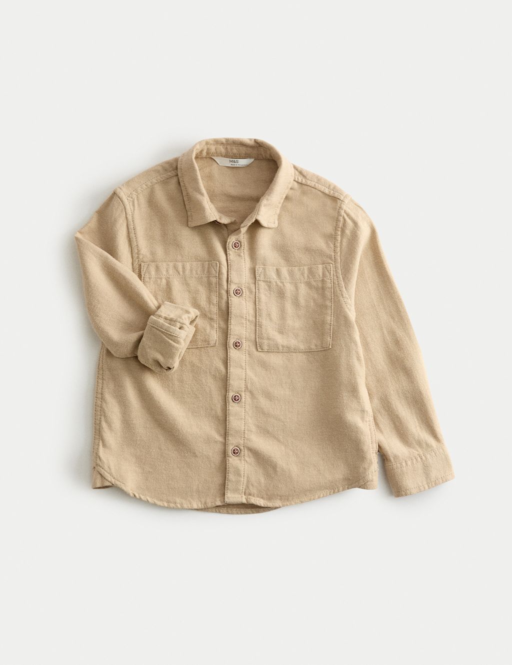 M&S Pure Cotton Shirt (2-8 Yrs) - 4-5 Y - Neutral Brown, Neutral Brown