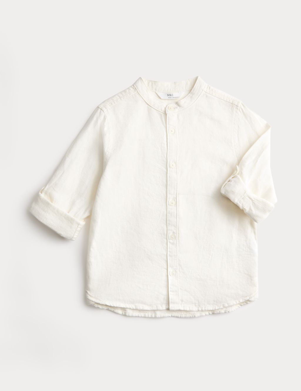 M&S Linen Rich Grandad Shirt (2-8 Yrs) - 3-4 Years - White, White