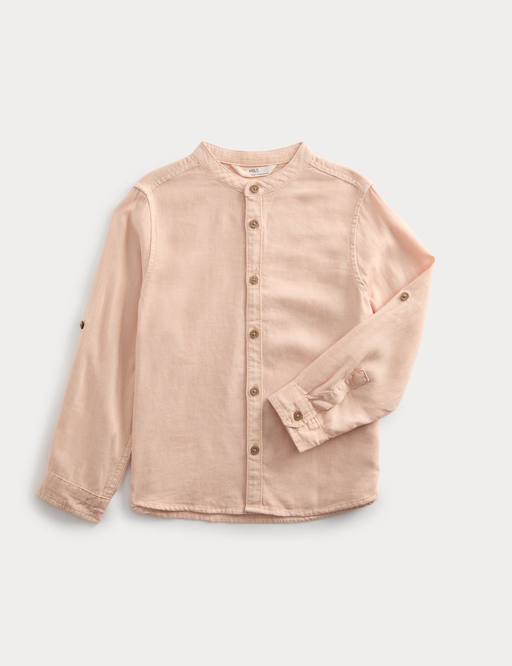 M&S Linen Rich Grandad Shirt (2-8 Yrs) - 2-3 Years - Pink Mix, Pink Mix