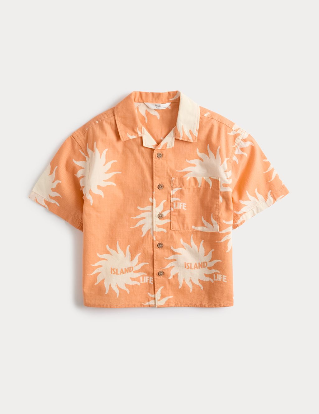 M&S Pure Cotton Patterned Shirt (2-8 Yrs) - 2-3 Years - Orange, Orange