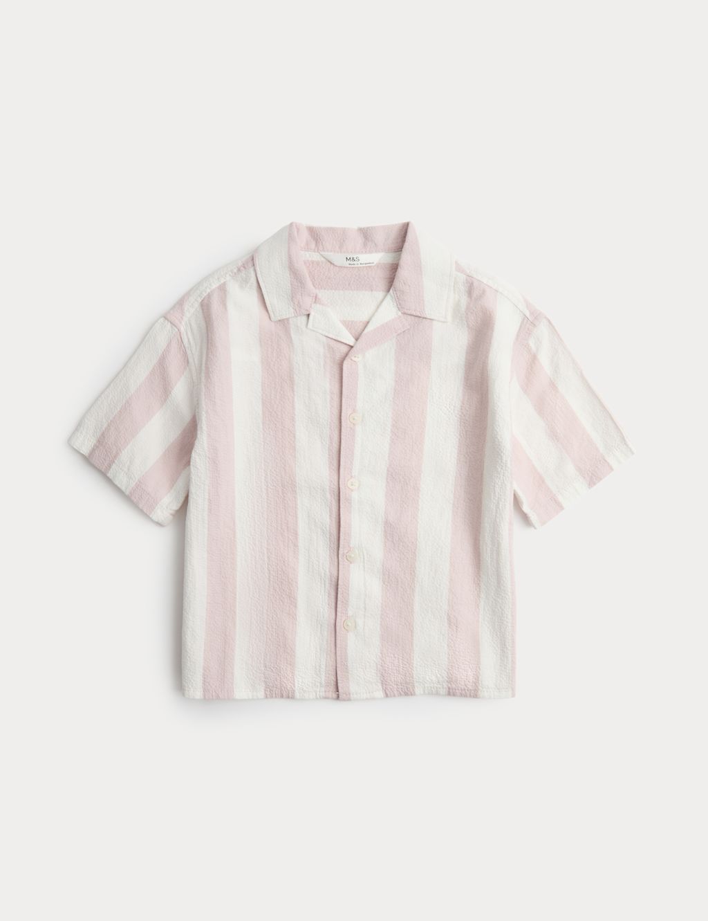 M&S Cotton Rich Striped Seerscucker Shirt (2-8 Yrs) - 2-3 Years - Pink, Pink