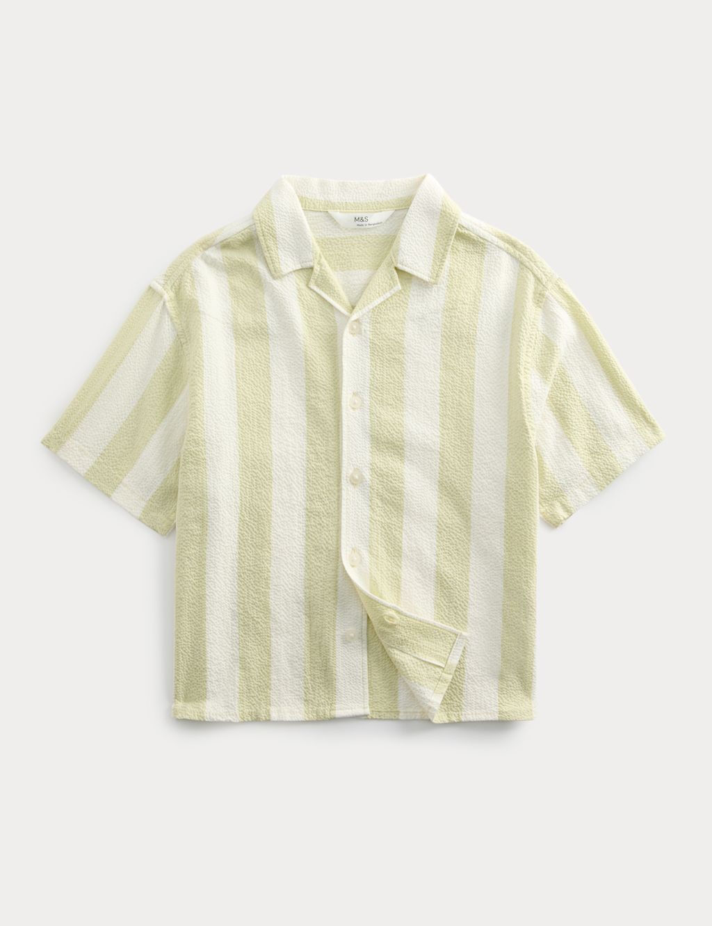M&S Cotton Rich Striped Seerscucker Shirt (2-8 Yrs) - 2-3 Years - Green Mix, Green Mix