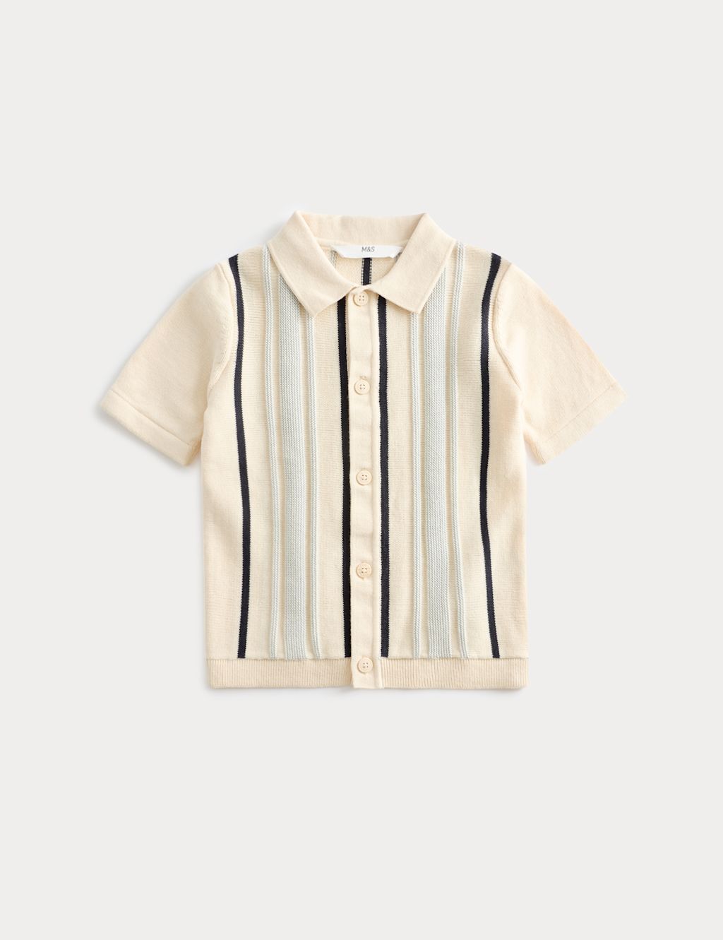 M&S Pure Cotton Striped Knitted Shirt (2-8 Yrs) - 7-8 Years - Ecru Mix, Ecru Mix