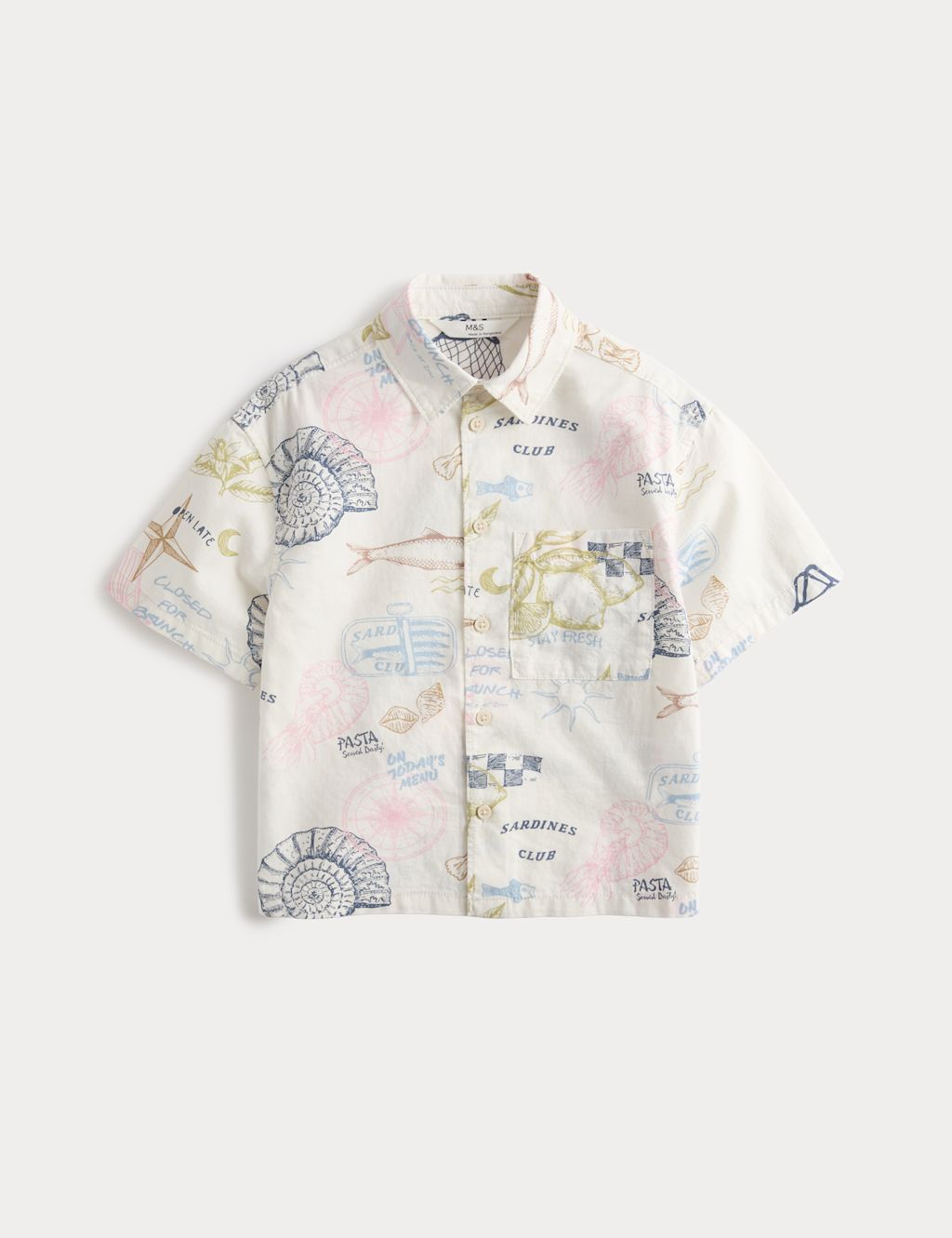 M&S Pure Cotton Coastal Print Shirt (2-8 Yrs) - 2-3 Years - Pink Mix, Pink Mix