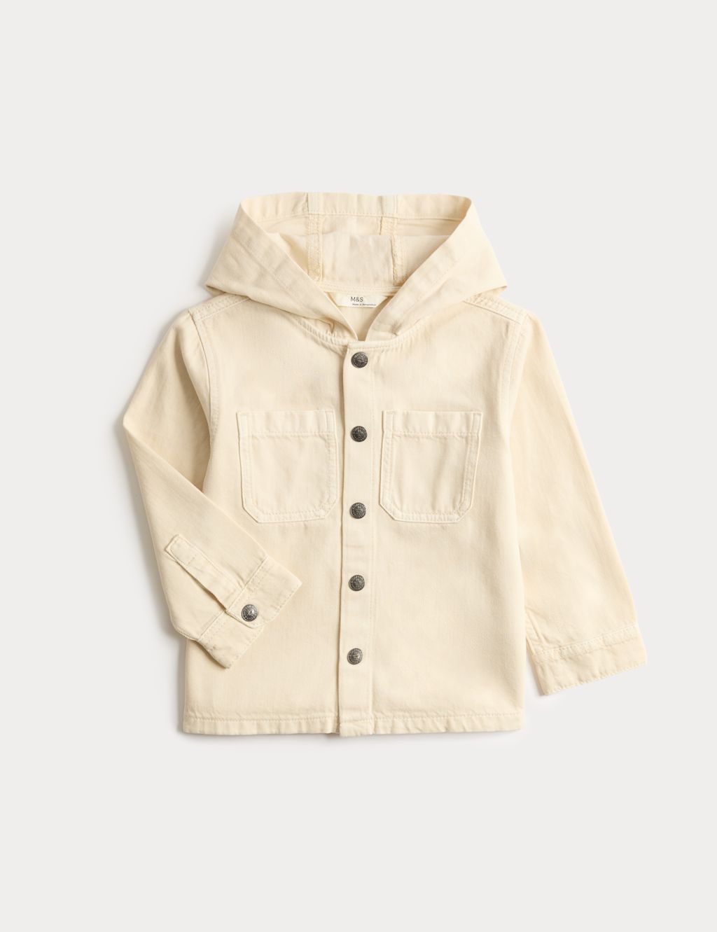 M&S Pure Cotton Denim Hooded Shirt (2-8 Yrs) - 2-3 Years - Ecru, Ecru