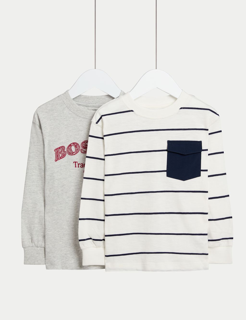 Marks and Spencer 2 Pack Pure Cotton Patterned Tops (2-8 Yrs) - 4-5 Y - Grey Mix, Grey Mix