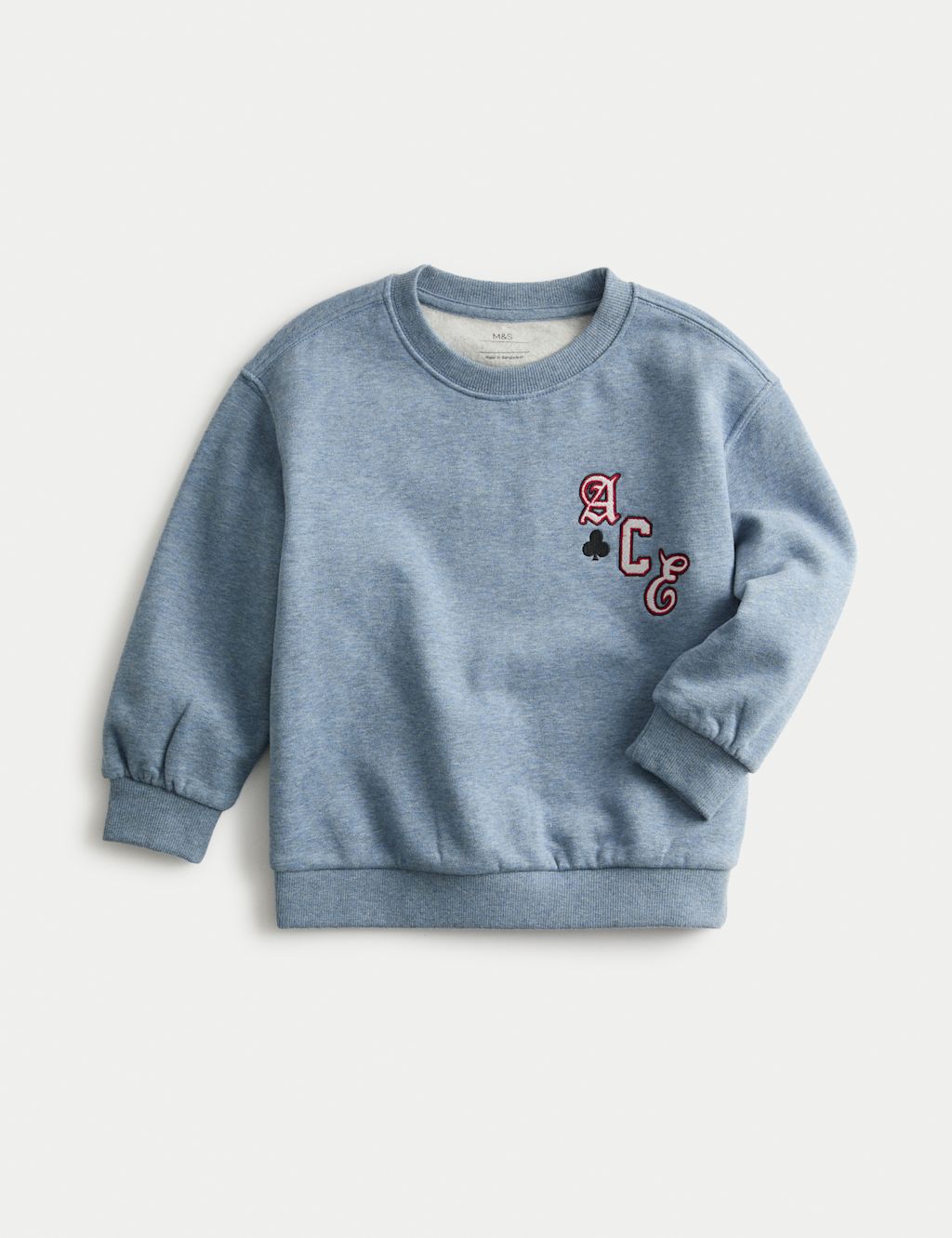 M&S Cotton Rich Ace Embroidered Sweatshirt (2-8 Yrs) - 2-3 Y - Grey Blue, Grey Blue