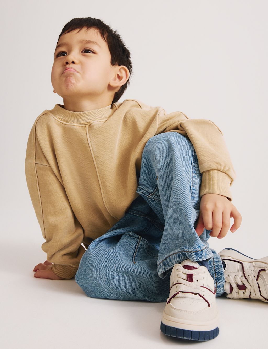 M&S Cotton Rich Badge Sweatshirt (2-8 Yrs) - 5-6 Years - Neutral, Neutral
