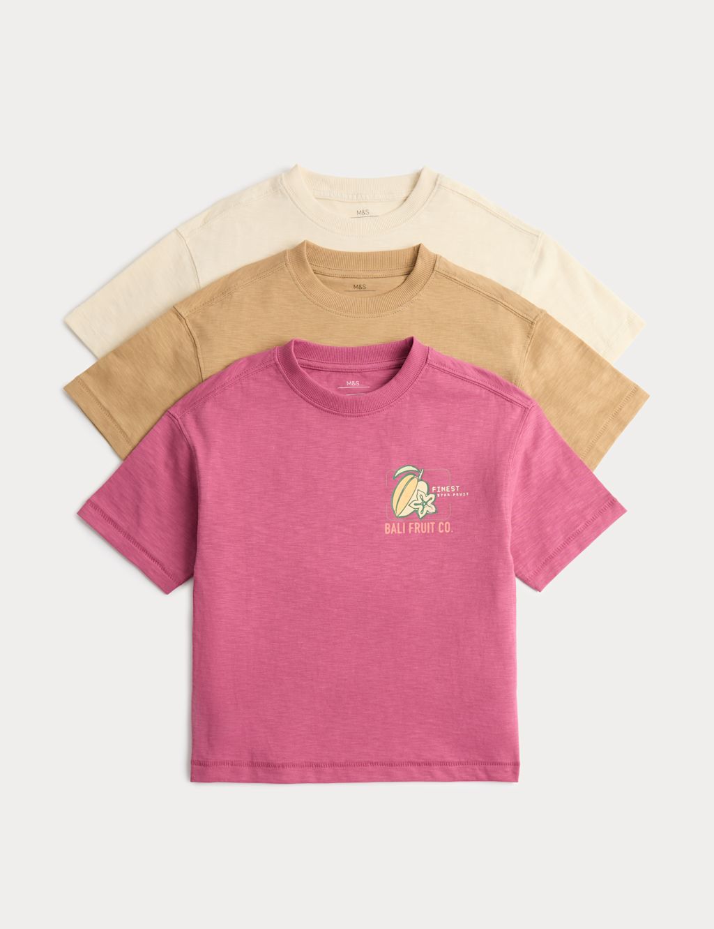 M&S 3 Pack Pure Cotton Fruit Graphic T-Shirts (2-8 Yrs) - 2-3 Years - Pink Mix, Pink Mix