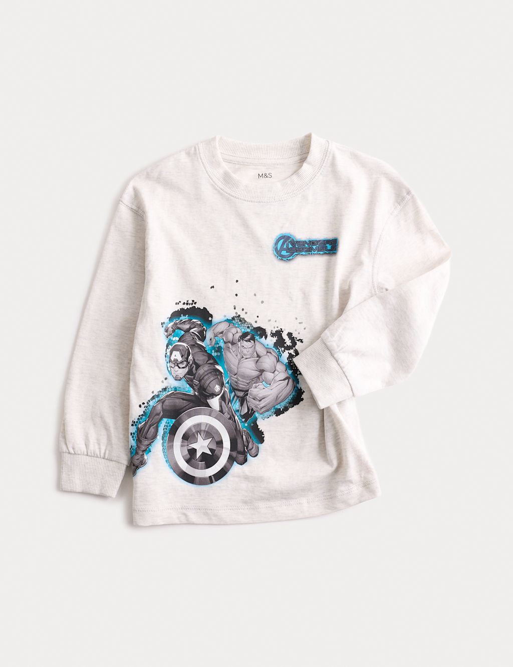 M&S Pure Cotton Marvel™ Avengers™ Top (2-8 Yrs) - 2-3 Y - Light Grey, Light Grey