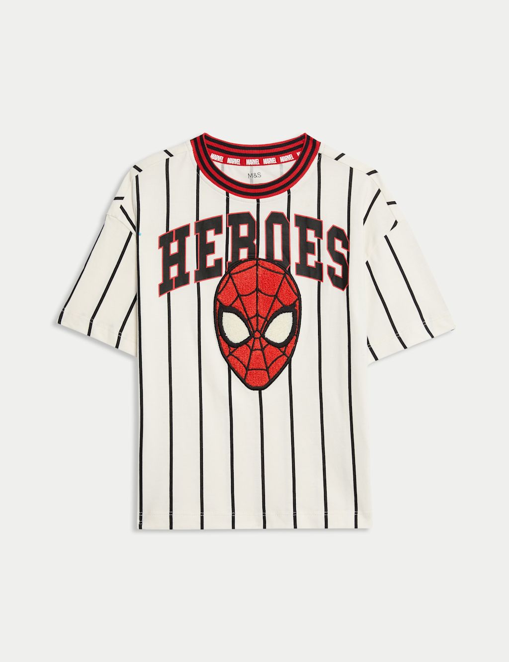 M&S Pure Cotton Spider-Man™ Baseball Shirt (2-8 Yrs) - 5-6 Y - White Mix, White Mix