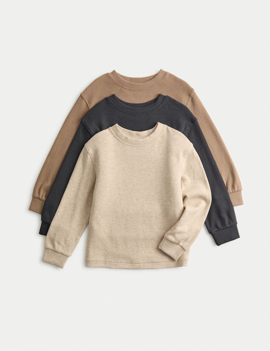 M&S 3pk Pure Cotton Waffle Tops (2-8 Yrs) - 2-3 Y - Neutral, Neutral