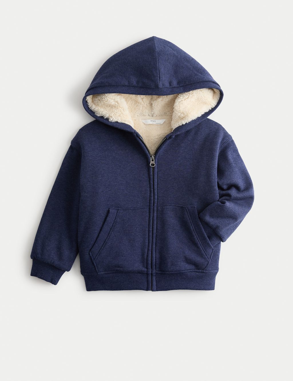 M&S Borg Lined Zip Though Hoodie (1-10 Yrs) - 12-18 - Navy, Navy