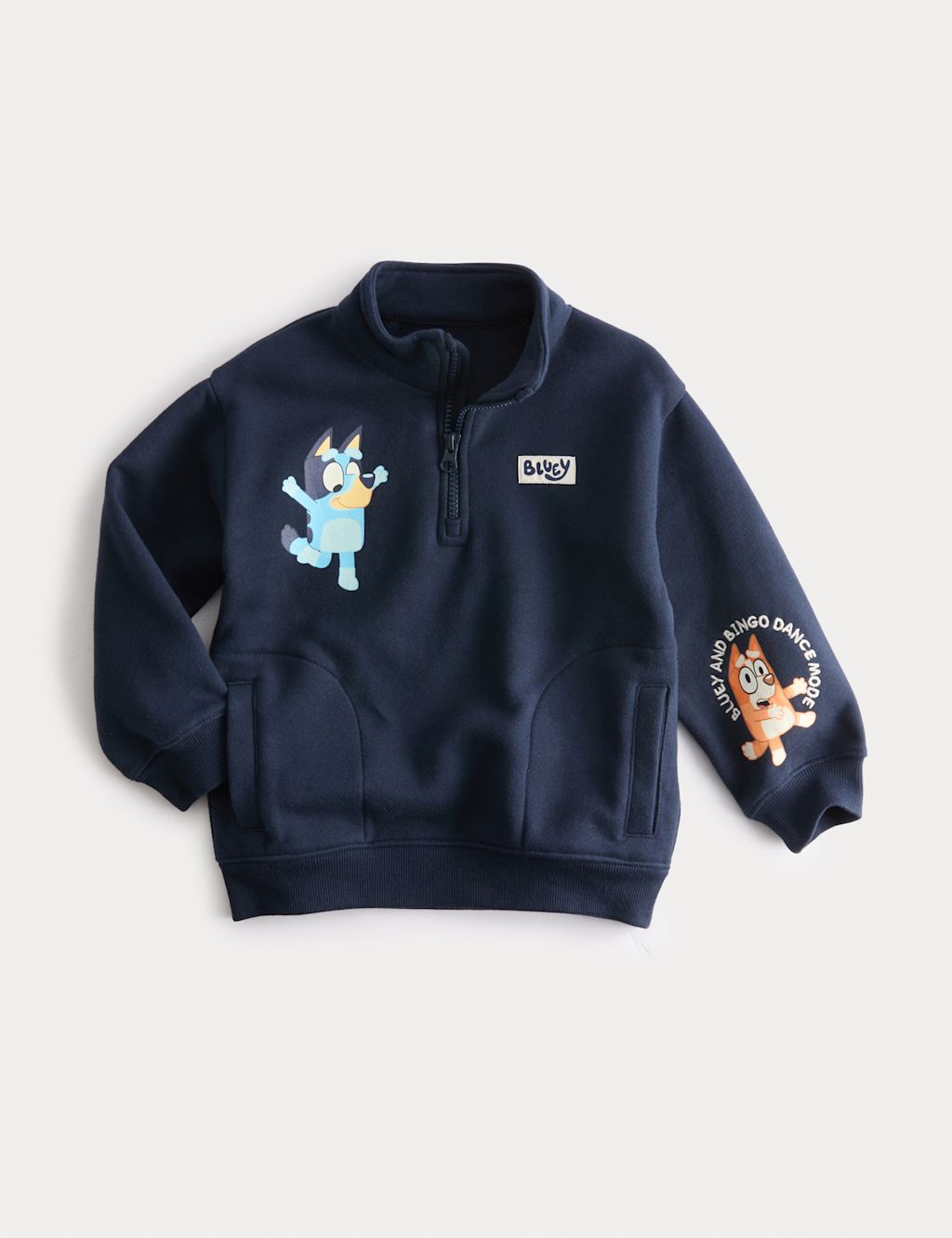 M&S Cotton Rich Bluey™ Half Zip Sweatshirt (2-8 Yrs) - 7-8 Y, Blue