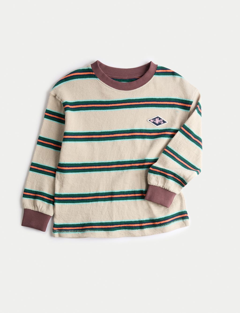 M&S Pure Cotton Textured Striped Long Sleeve Top (2-8 Yrs) - 5-6 Y - Brown Mix, Brown Mix
