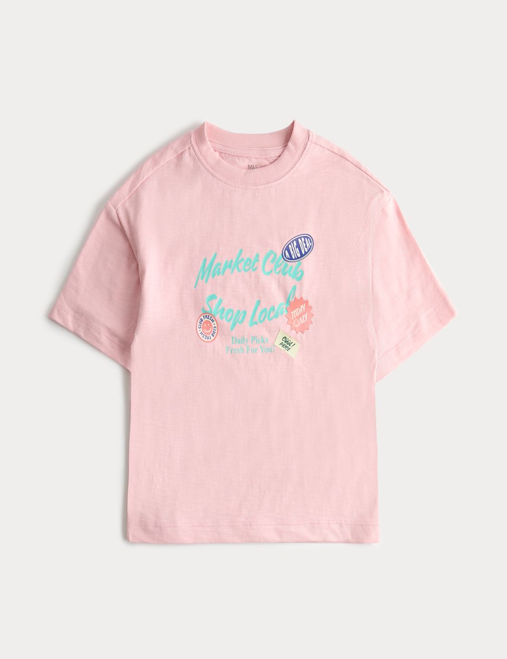 M&S Pure Cotton Market Graphic T-Shirt (2-8 Yrs) - 4-5 Years - Pink, Pink