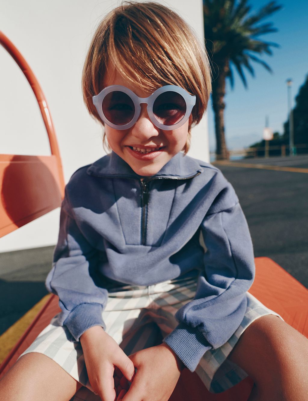 M&S Cotton Rich Half Zip Sweatshirt (2-8 Yrs) - 2-3 Years - Indigo, Indigo