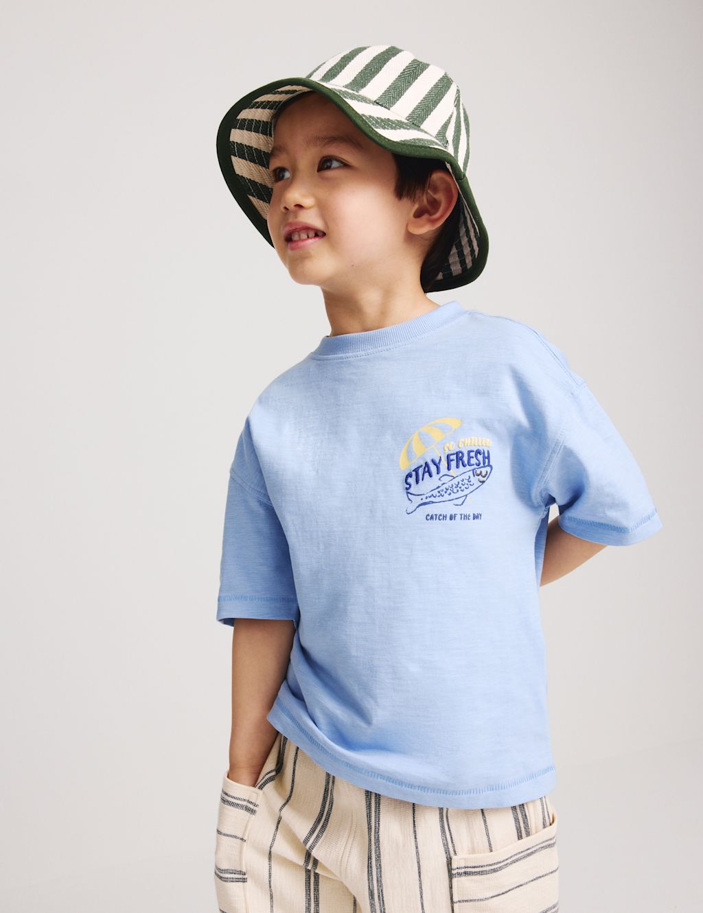 M&S Pure Cotton Fish Graphic T-shirt (2-8 Yrs) - 2-3 Years - Blue, Blue