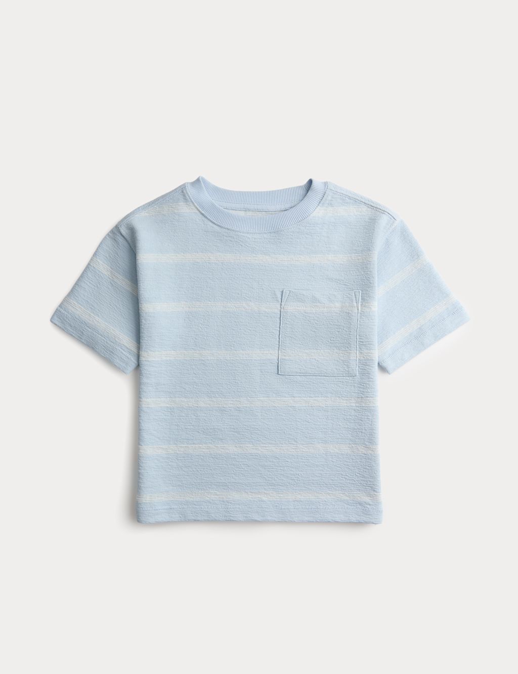 M&S Pure Cotton Striped Textured T-Shirt (2-8 Yrs) - 3-4 Years - Blue Mix, Blue Mix