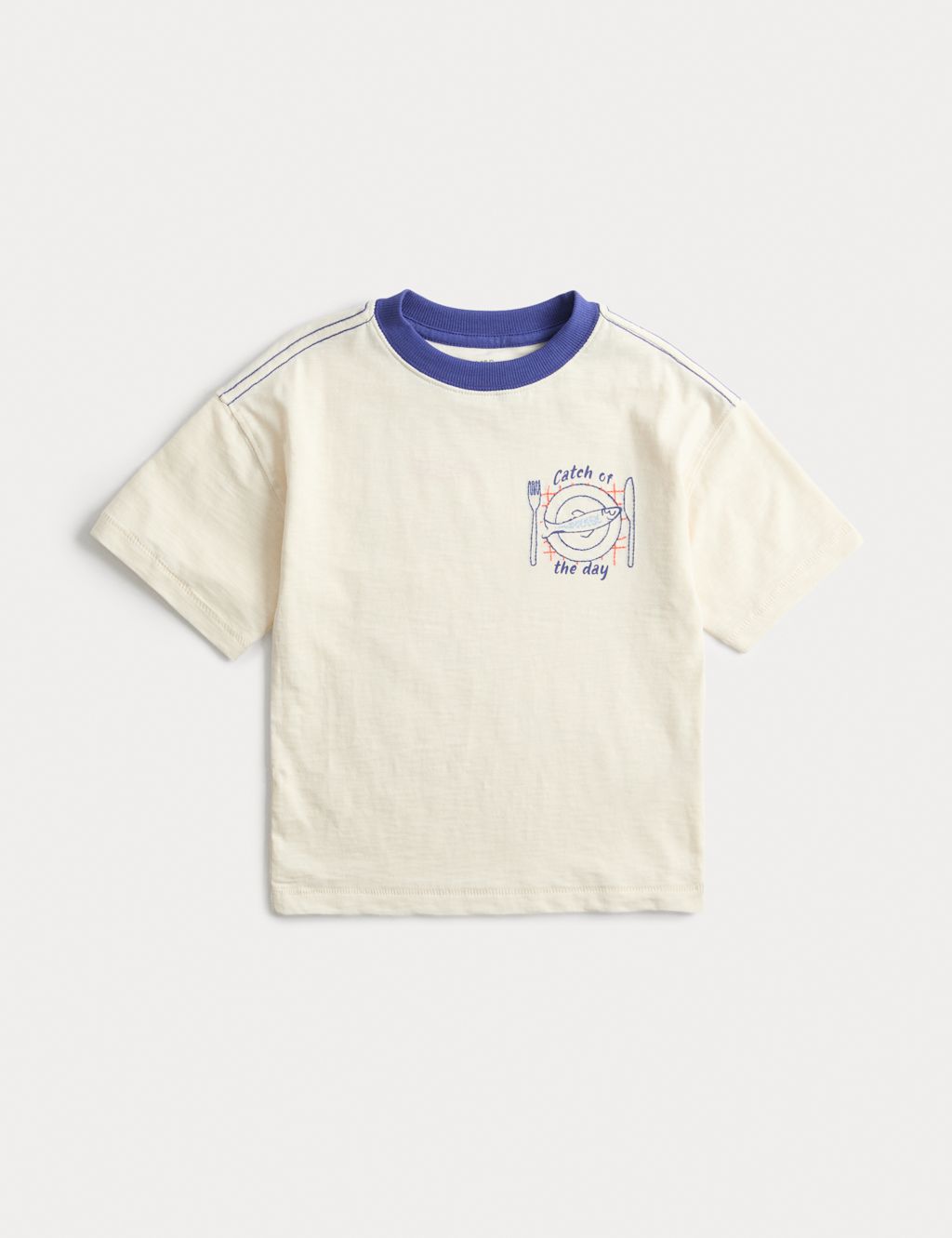 M&S Pure Cotton Fish Graphic T-Shirt (2-8 Yrs) - 3-4 Years - Cream Mix, Cream Mix
