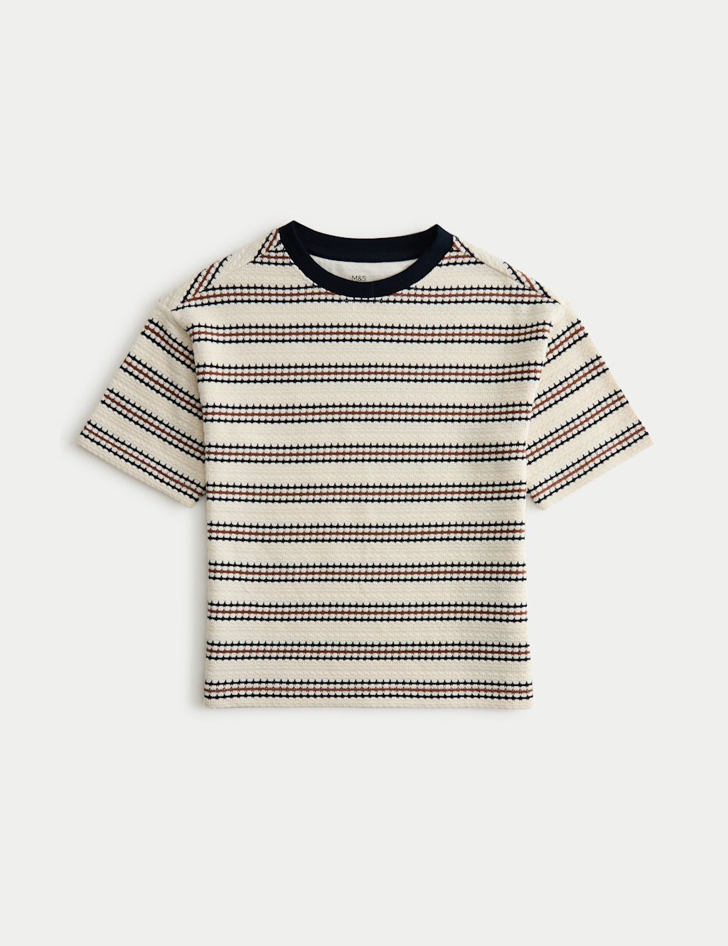 M&S Cotton Rich Knitted Striped T-Shirt (2-8 Yrs) - 2-3 Years - Brown Mix, Brown Mix