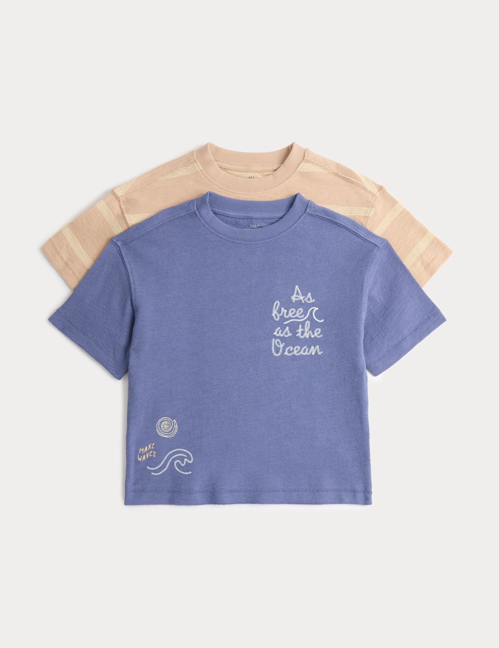 M&S 2 Pack Pure Cotton Textured T-Shirts (2-8 Yrs) - 2-3 Years - Navy Mix, Navy Mix
