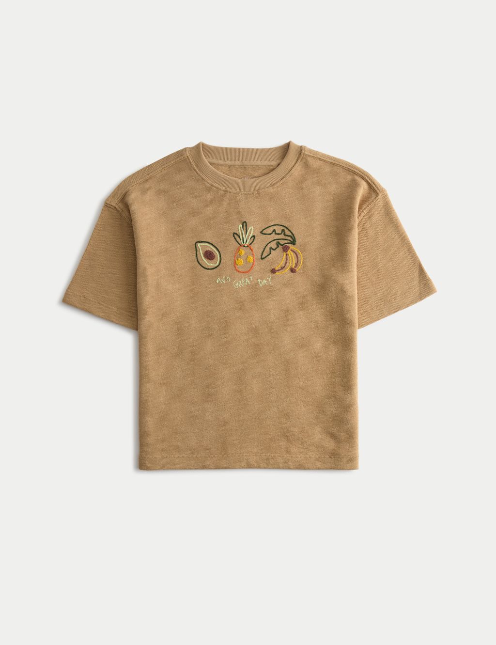 M&S Pure Cotton Textured Embroidered T-Shirt (2-8 Yrs) - 2-3 Years - Brown, Brown