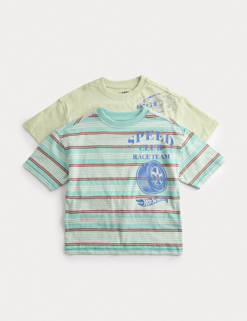 M&S 2 Pack Pure Cotton Hot Wheels&trade; T-Shirts (2-8 Yrs) - 2-3 Years - Green Mix, Green Mix