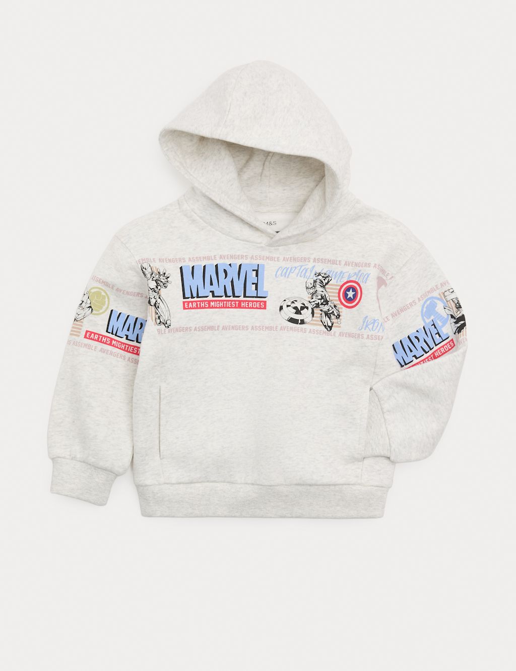 M&S Cotton Rich Marvel&trade; Hoodie (2-8 Yrs) - 4-5 Years - Grey Marl, Grey Marl
