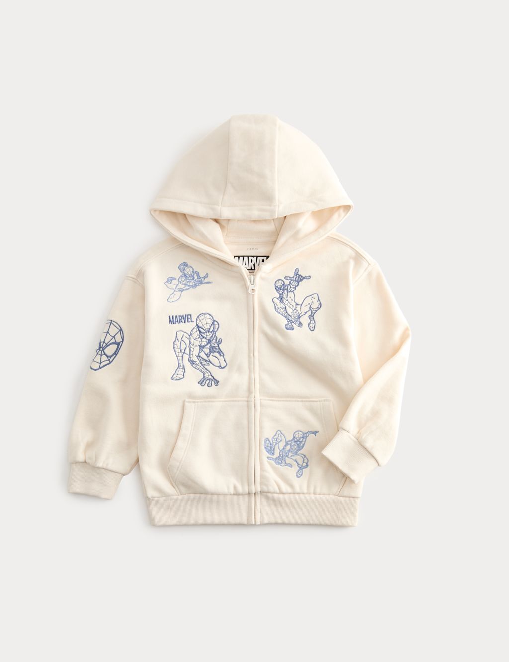 M&S Cotton Rich Embroidered Spider-Man&trade; Zip Through Hoodie (2-8 Yrs) - 2-3 Years - Light Cream, Light Cream