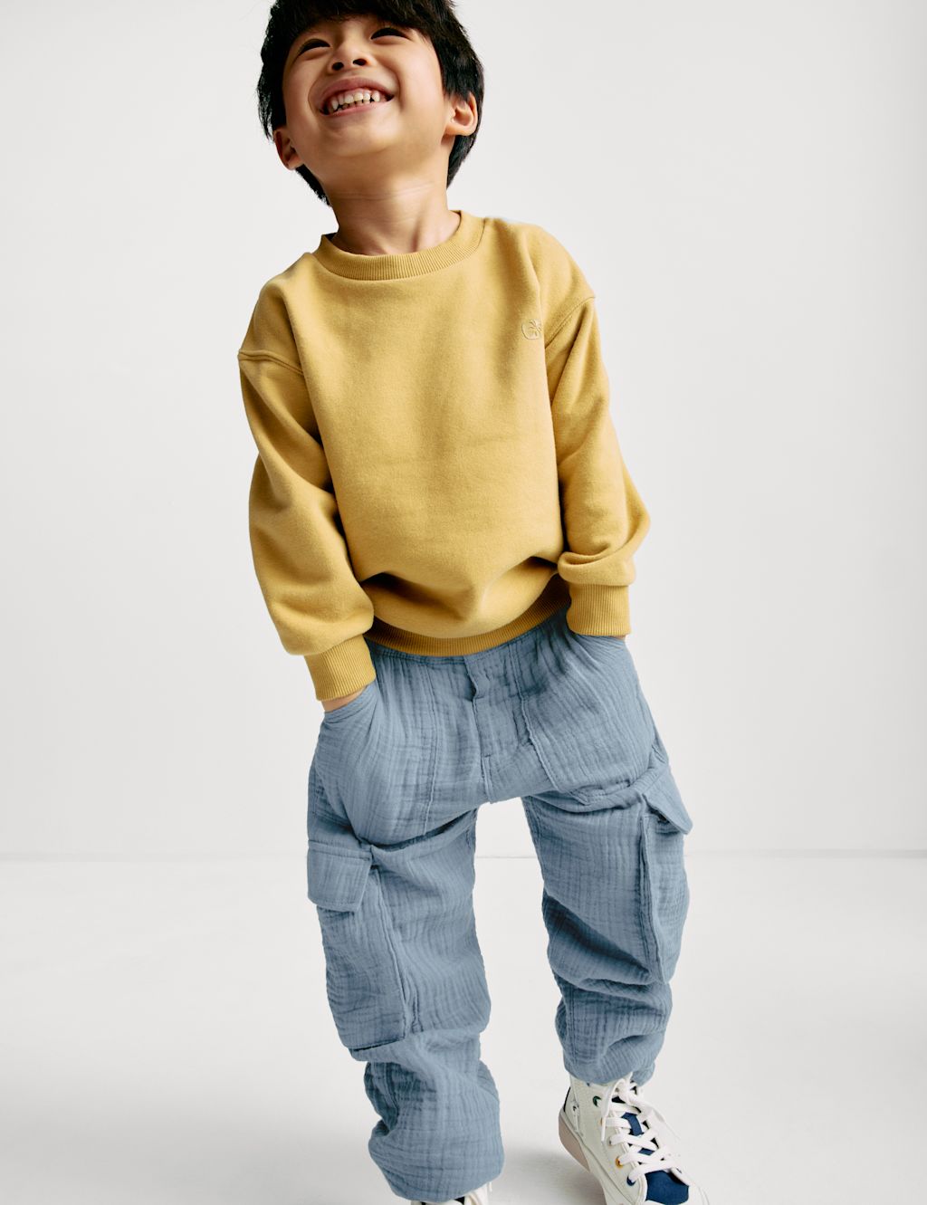 M&S Pure Cotton Double Cloth Cargo Trousers (2-8 Yrs) - 2-3 Y - Steel Blue, Steel Blue