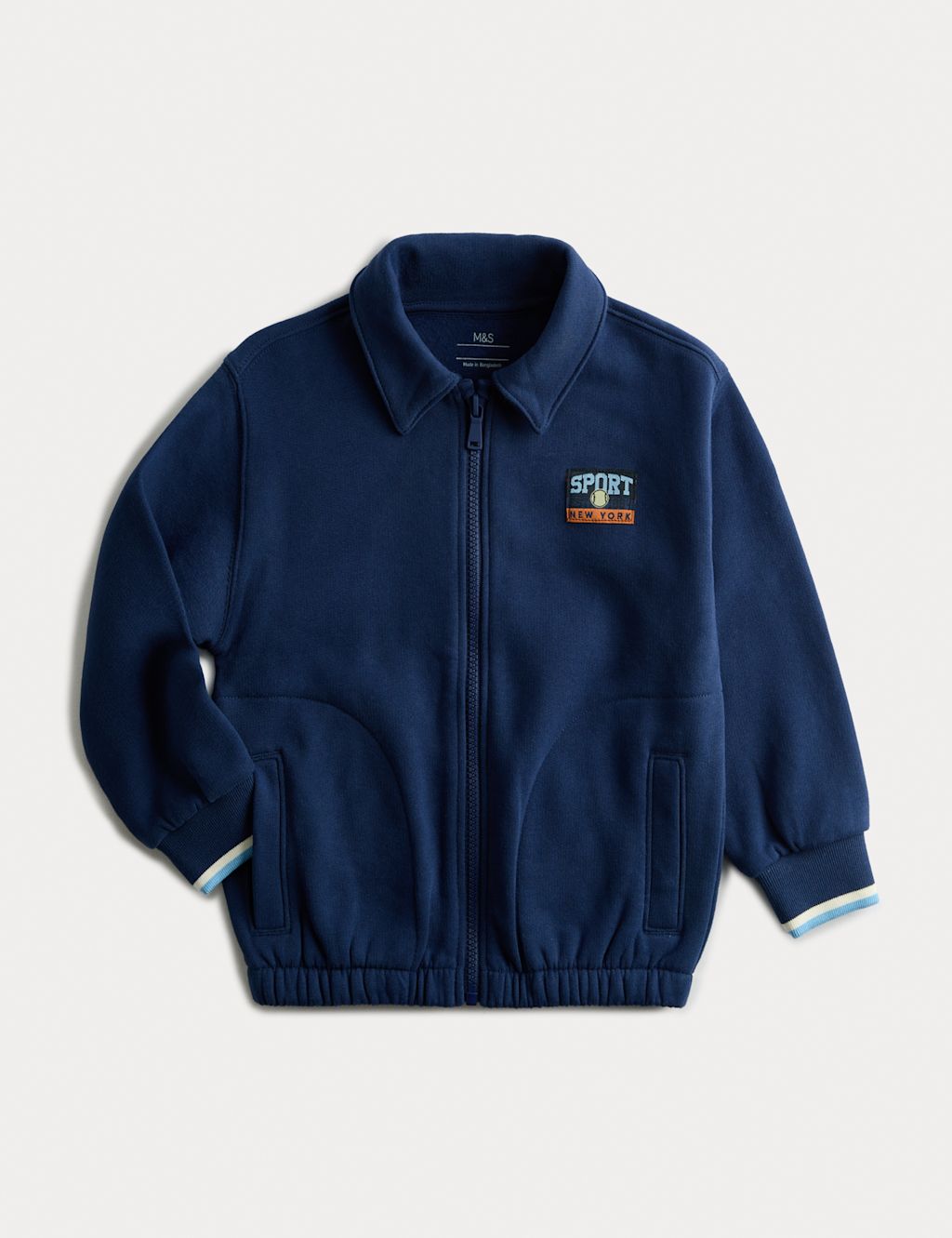 M&S Cotton Rich Zip Sweatshirt (2-8 Yrs) - 2-3 Y - Dark Blue, Dark Blue