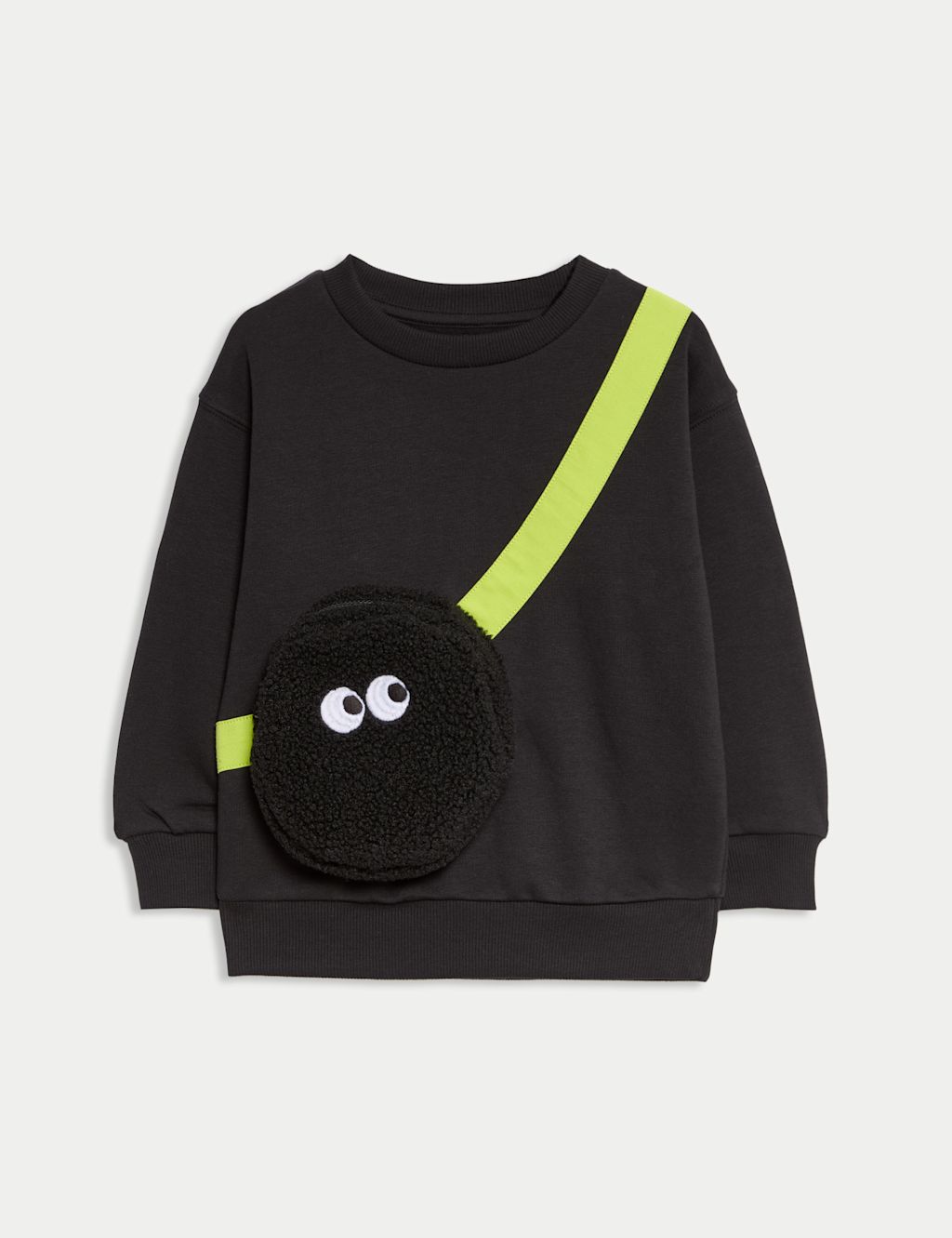 M&S Cotton Rich Monster Sweatshirt (2-8 Yrs) - 2-3 Y - Black Mix, Black Mix