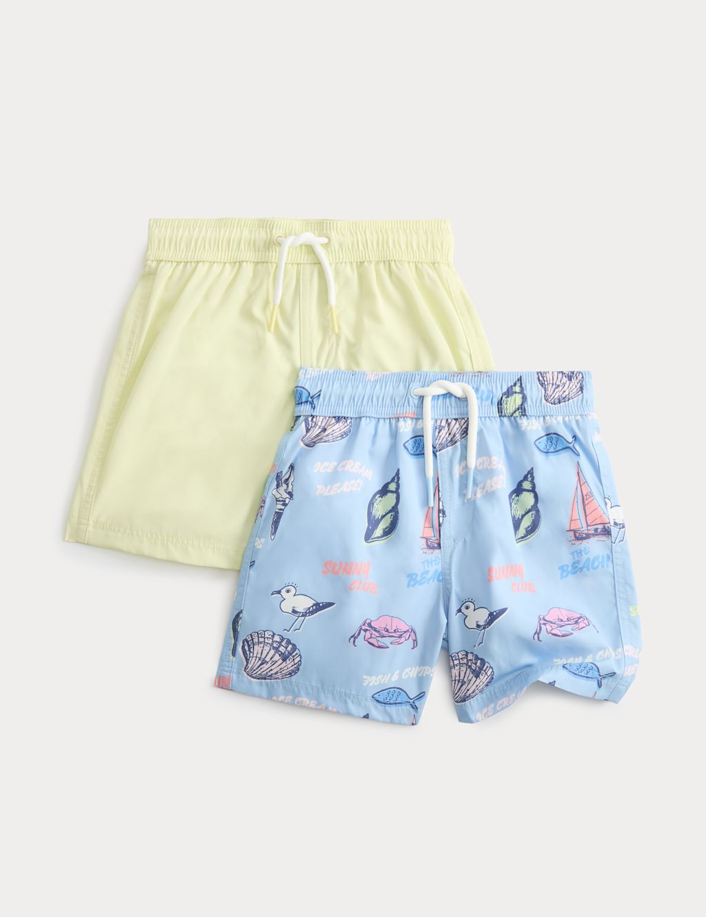 M&S 2 Pack Printed Swim Shorts (2-8 Yrs) - 2-3 Years - Blue Mix, Blue Mix