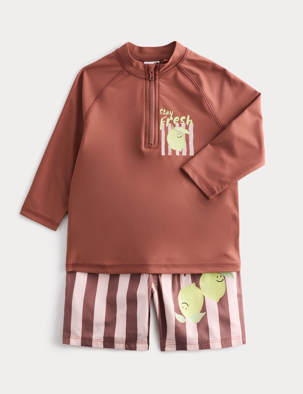 M&S 2 Piece Stay Fresh Graphic Swim Suit (2-8 Yrs) - 4-5 Years - Brown Mix, Brown Mix