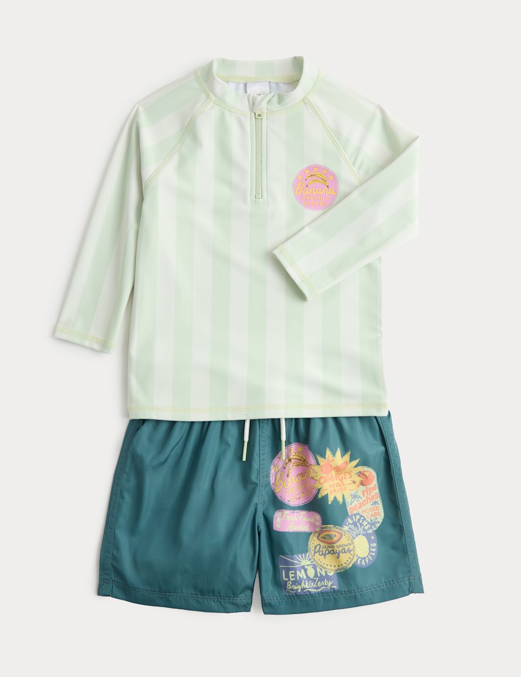 M&S 2 Piece Fruit Graphic Swim Outfit (2-8 Yrs) - 2-3 Years - Green Mix, Green Mix