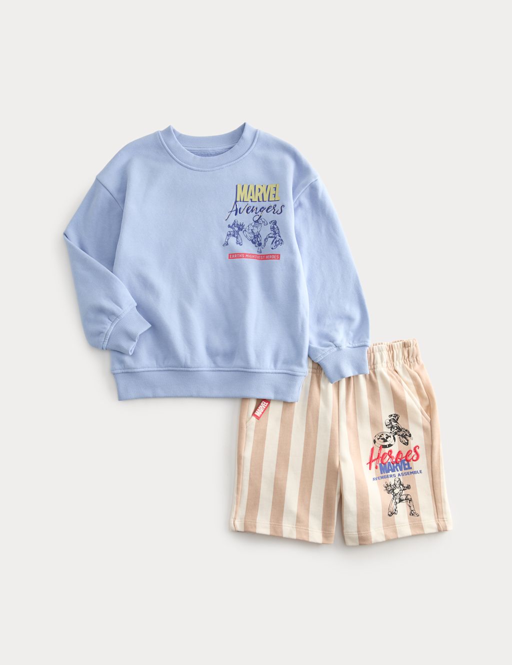 M&S Cotton Rich Marvel&trade; Outfit (2-8 Yrs) - 2-3 Years - Blue Mix, Blue Mix
