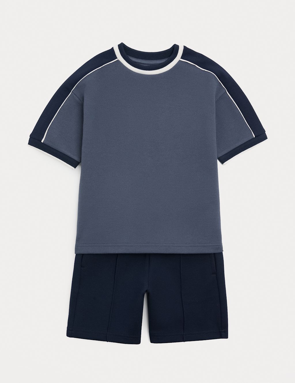 M&S Cotton Blend Pique T-shirt & Short Outfit (2-10 Yrs) - 2-3 Years - Navy, Navy