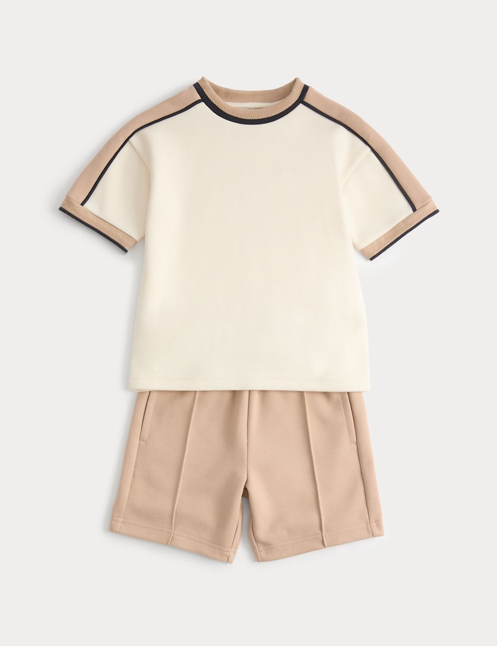M&S Cotton Blend Pique T-shirt & Short Outfit (2-10 Yrs) - 2-3 Years - Neutral, Neutral