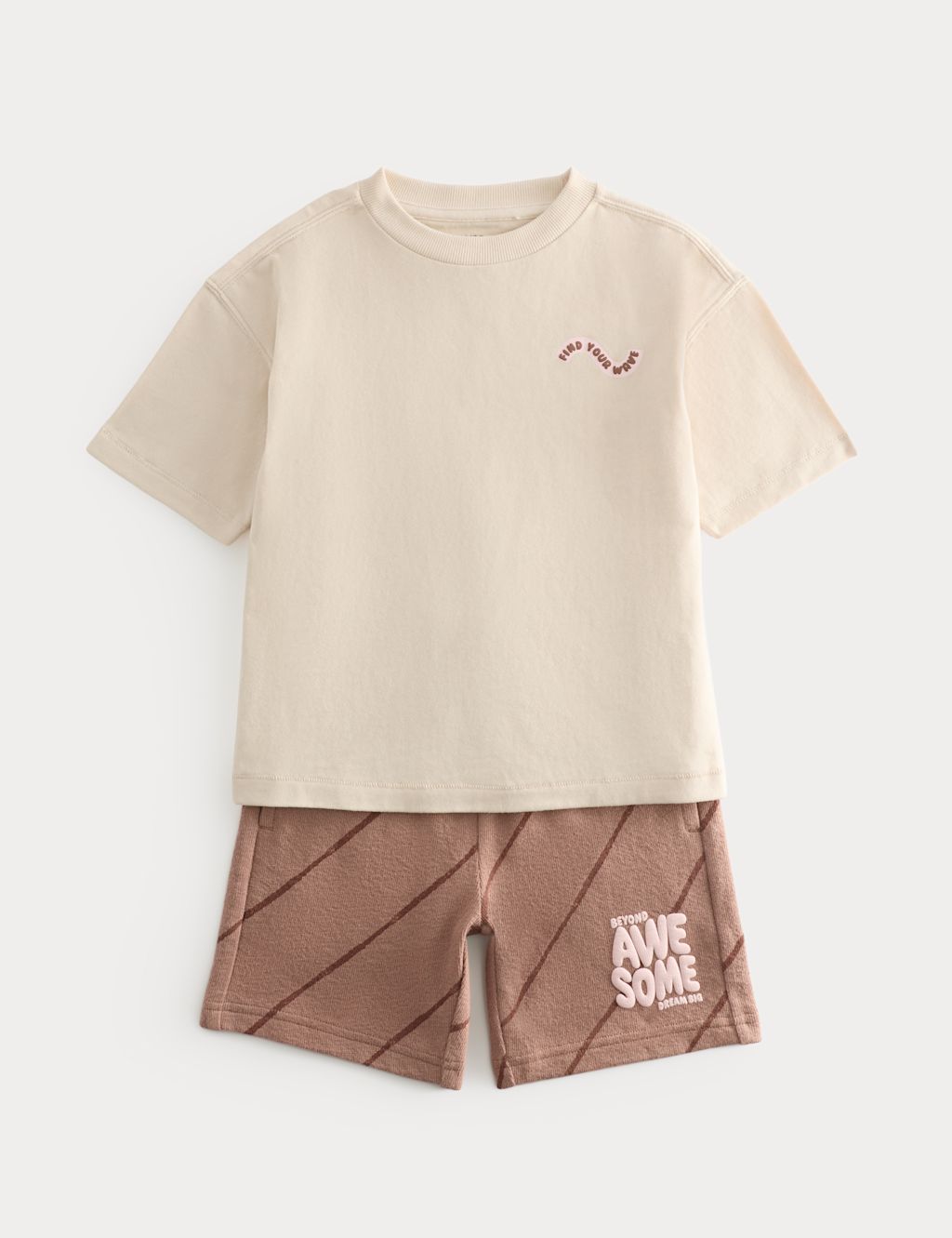 M&S 2 Piece Pure Cotton Graphic Outfit (2-8 Yrs) - 2-3 Years - Brown Mix, Brown Mix