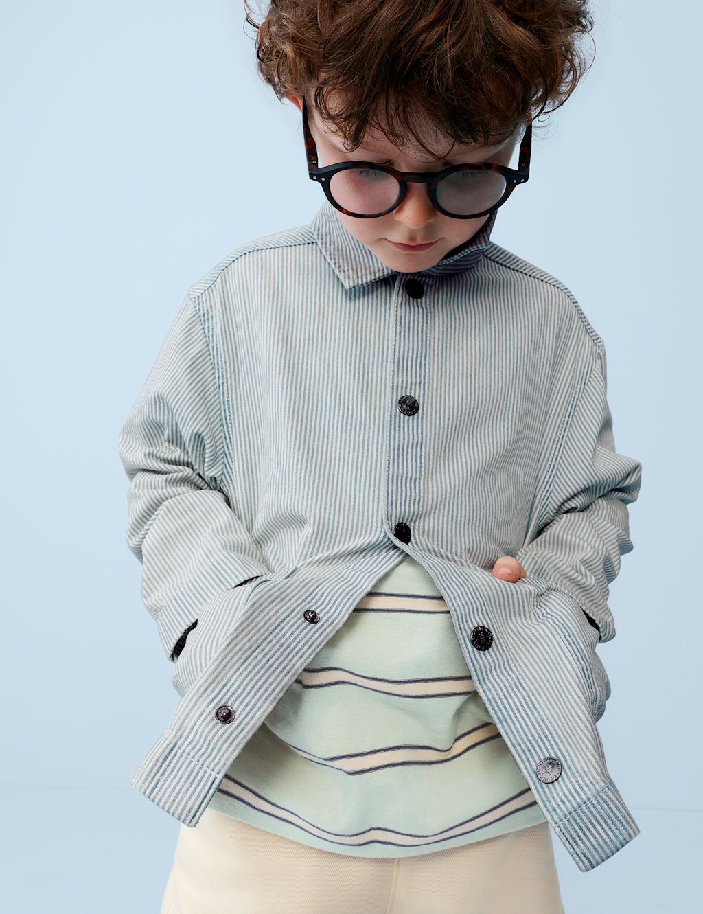 M&S 3 Piece Cotton Rich Striped Overshirt Outfit (2-10 Yrs) - 2-3 Years - Blue Mix, Blue Mix