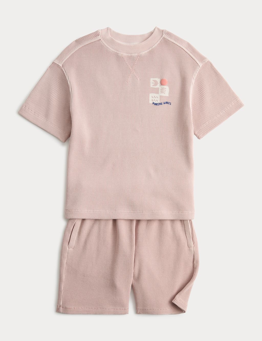 M&S 2 Piece Pure Cotton Waffle Outfit (2-8 Yrs) - 2-3 Years - Pink Mix, Pink Mix